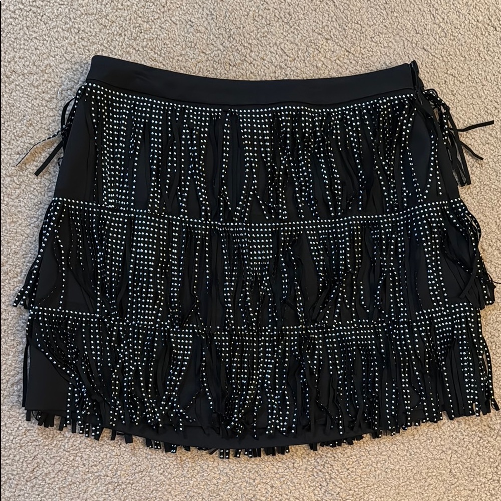 Black Fringe Skirt with Studded Details
